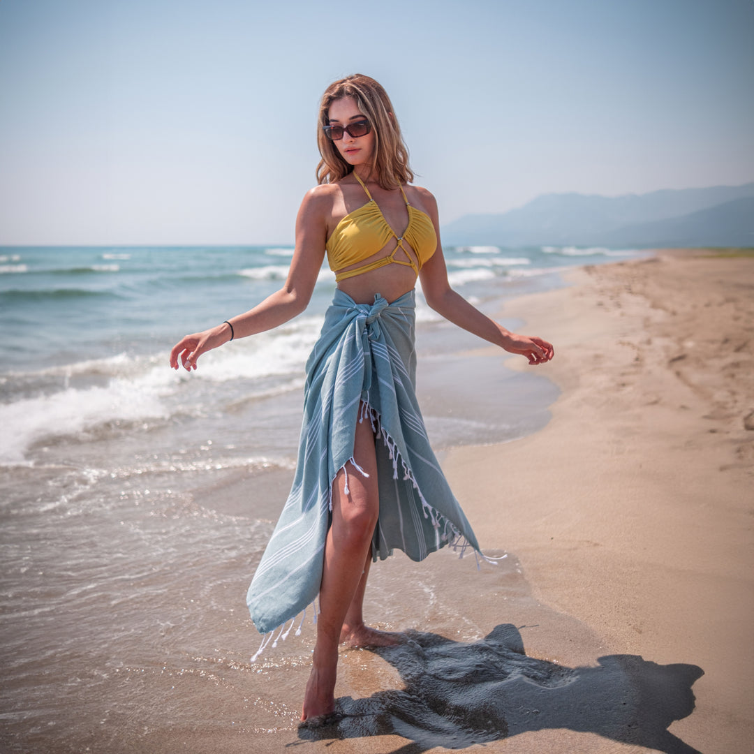Bodrum Interiors classic Turkish beach towel in reseda green